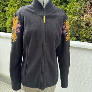 Bob Mackie Black Bomber Jacket with Gold and Purple Embroidery
